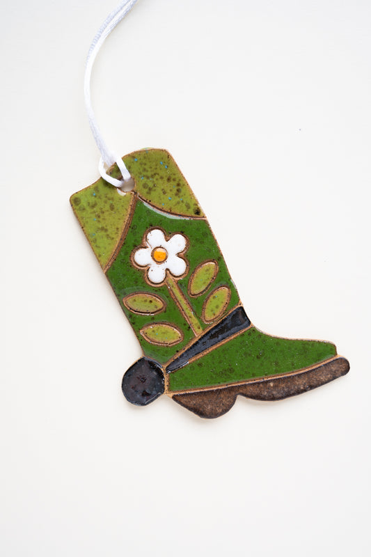 Green Daisy Boot Ornament