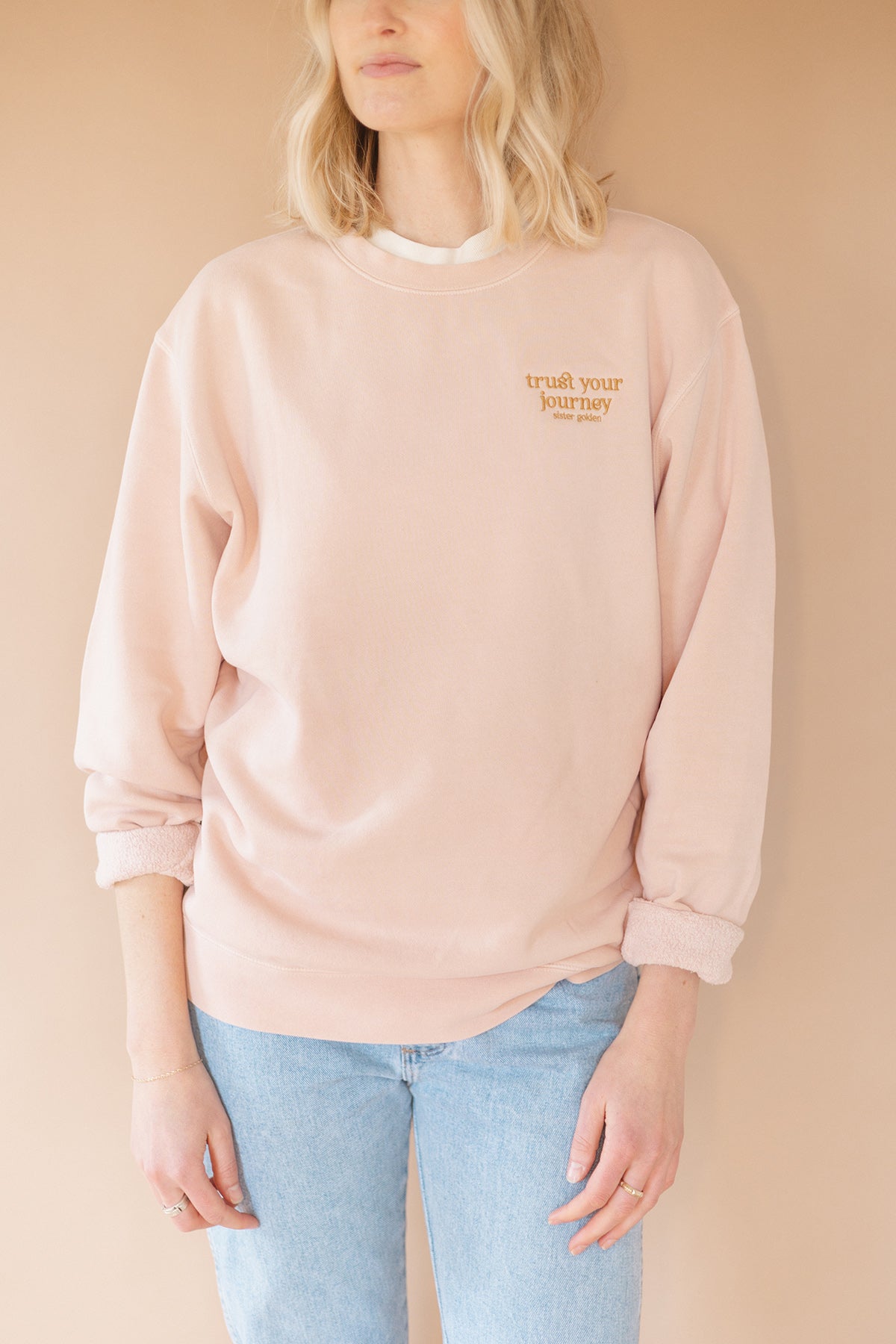 Embroidered Trust Your Journey Crewneck Sweatshirt Sister Golden