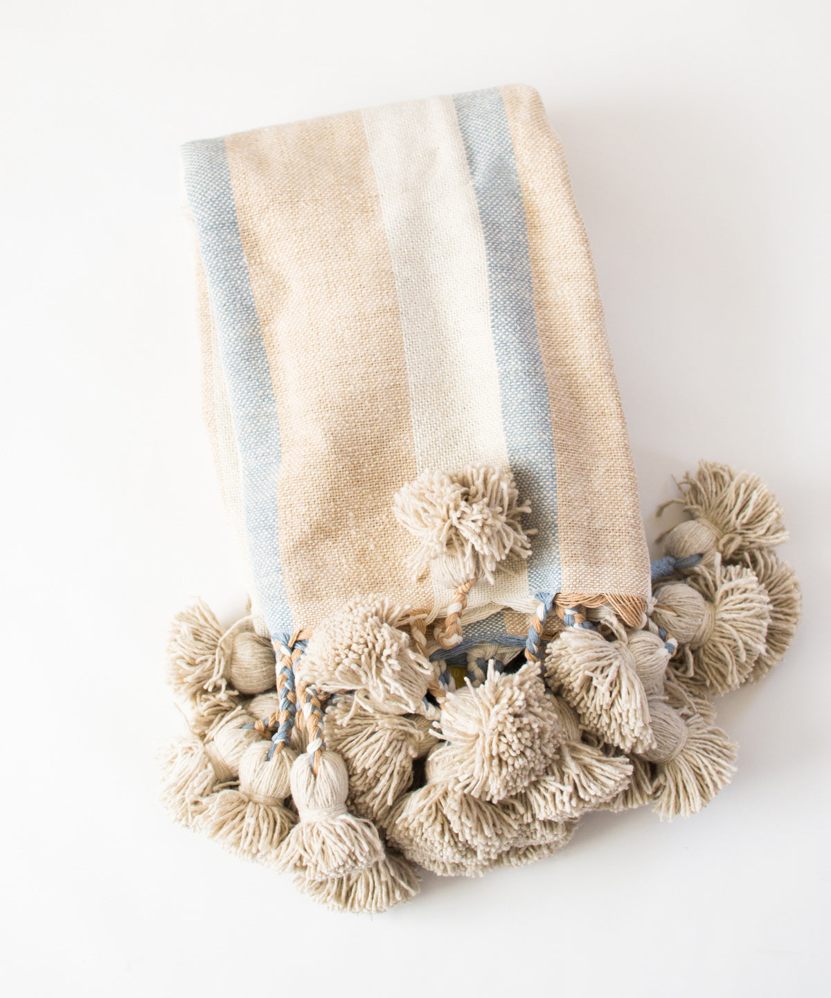 Sand Stripe Moroccan Pom Pom Blanket