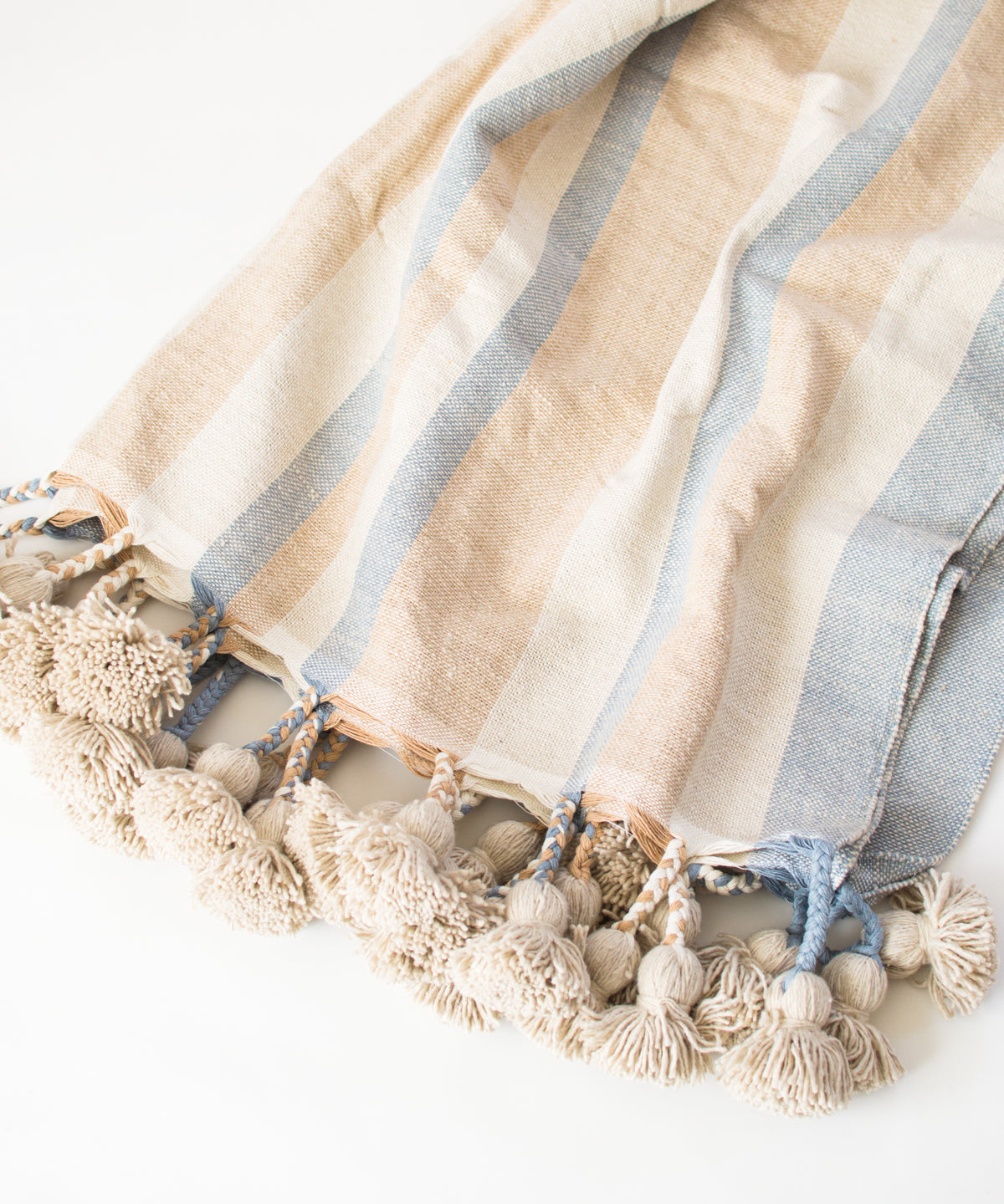 Sand Stripe Moroccan Pom Pom Blanket