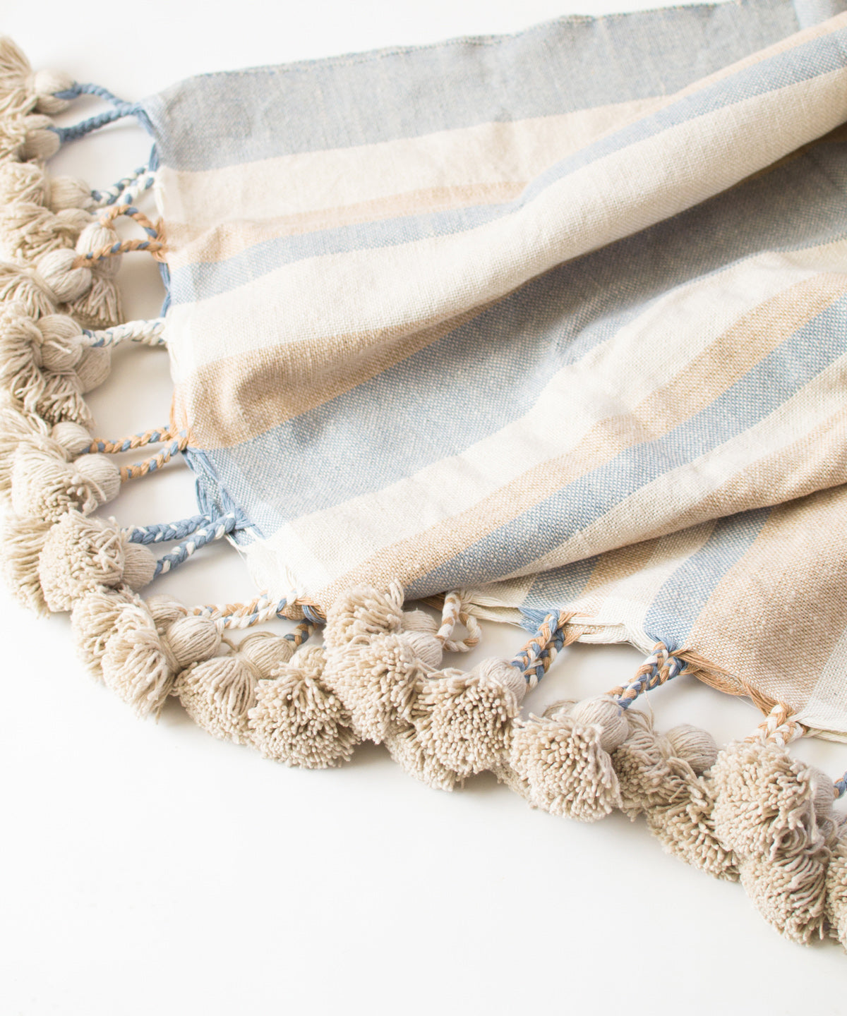 Sand Stripe Moroccan Pom Pom Blanket